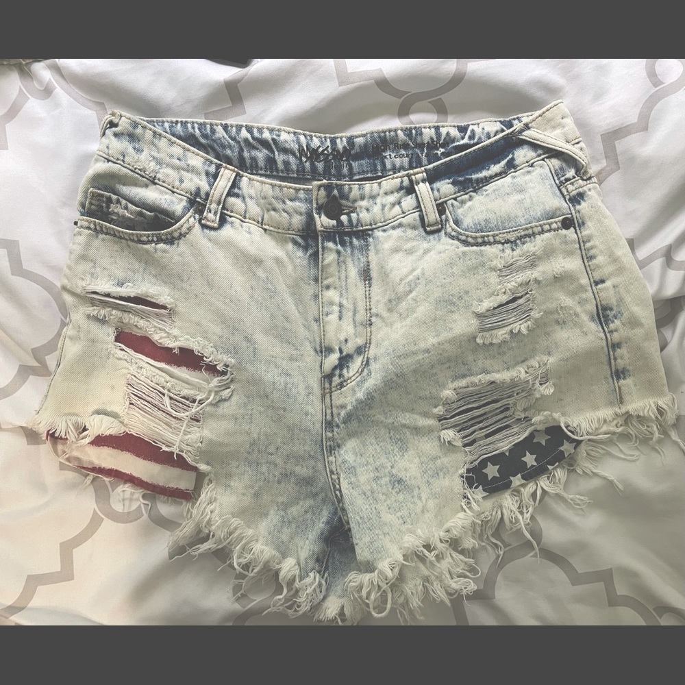 Mossimo High Rise American Flag Acid Wash Shorts